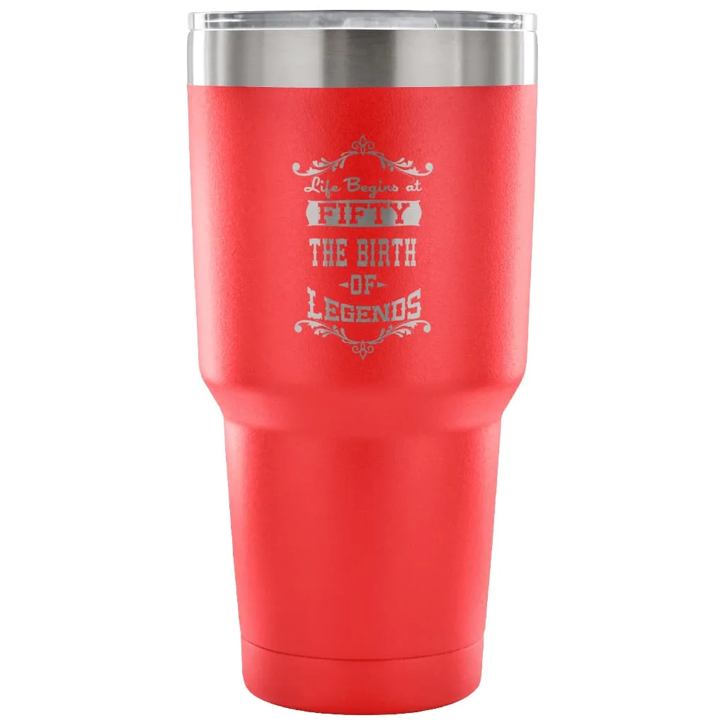 50th Birthday Travel Mug Life Begins At Fifty 30 oz Stainless Steel Tumbler