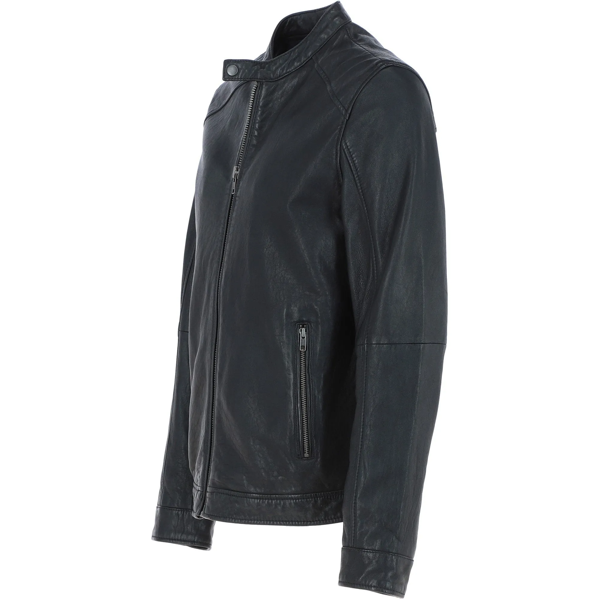 Ashwood Mens Leather Biker Jacket Black: AMJ-3