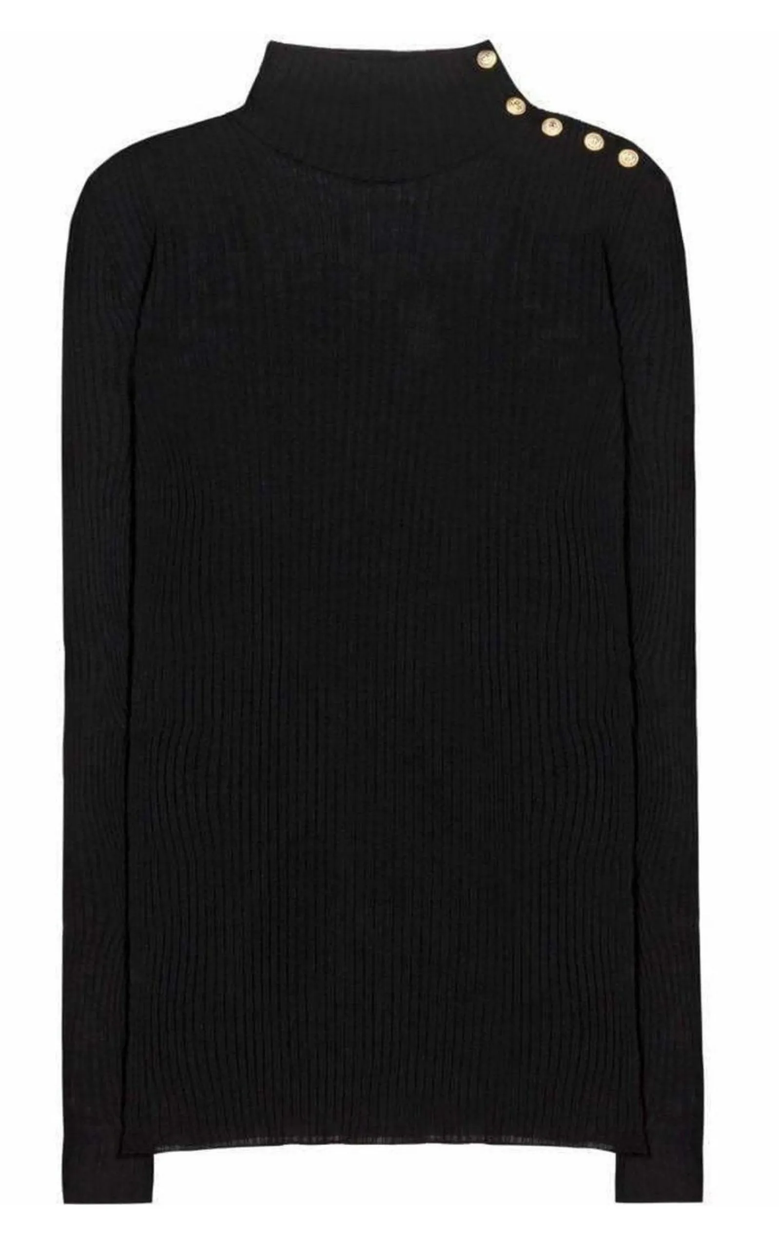 BALMAIN  |Black Embellished Wool Turtleneck Sweater