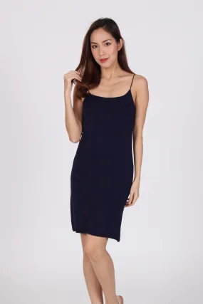 Basic Spag Cotton Bodycon Dress in Navy Blue