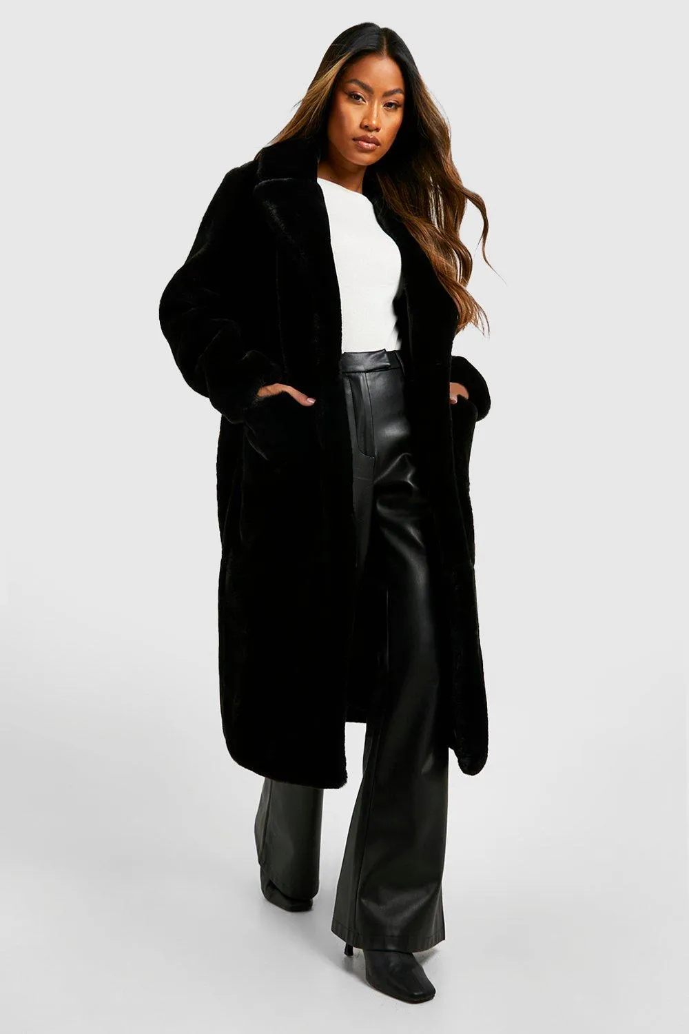 Belted Faux Fur Coat