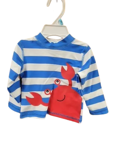 Boys Blue Stripe Rashguard Shirt, Dancing Crab (Swim Shirt)