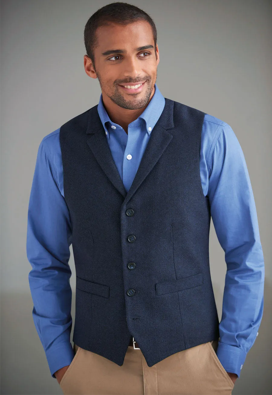 Brook Taverner Memphis Tweed Waistcoat - Navy Herringbone