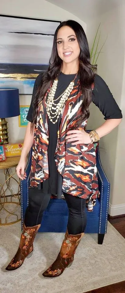 Brown Abstract Long Vest