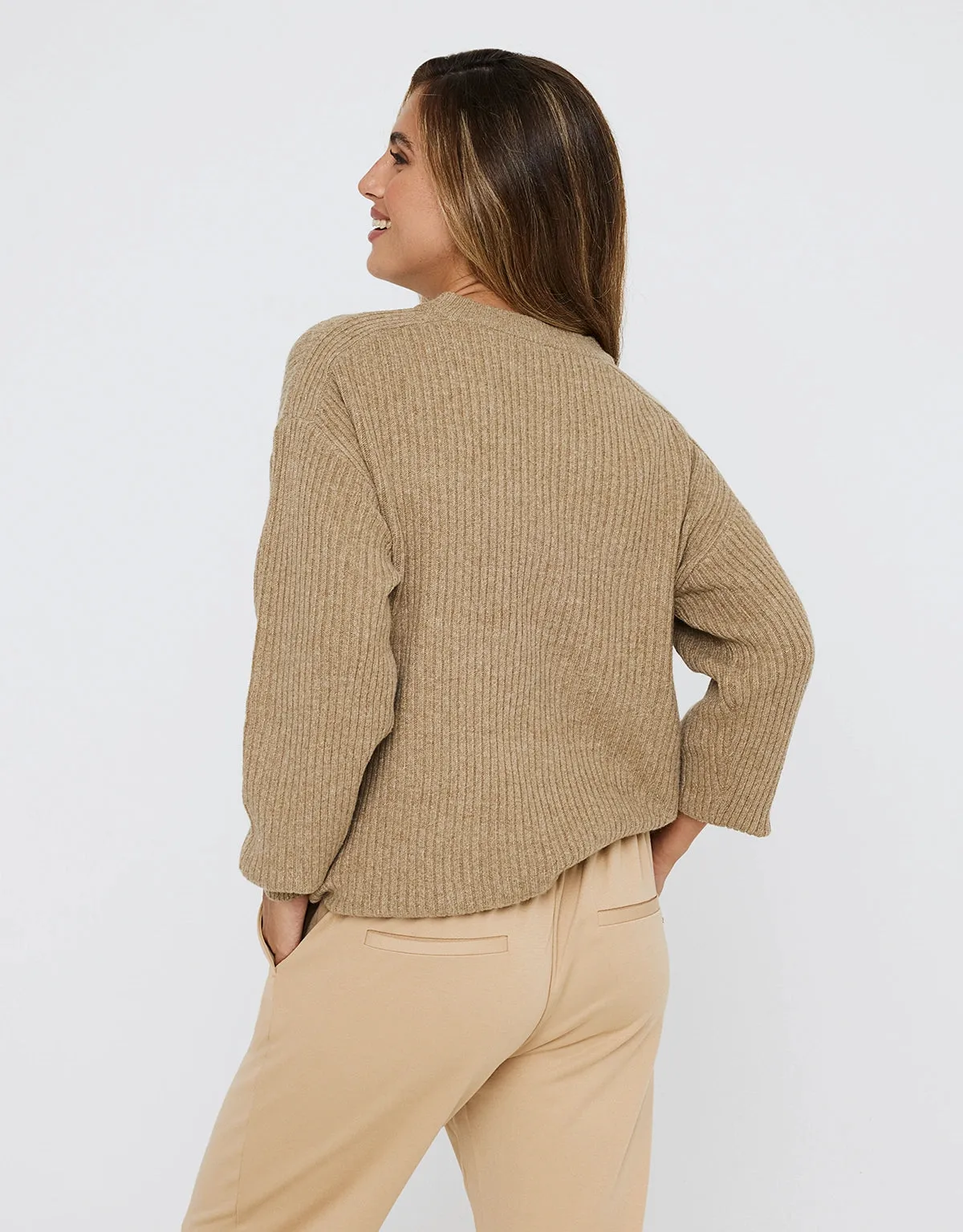 Camel Basic Long Sleeve Sweater - Capibara