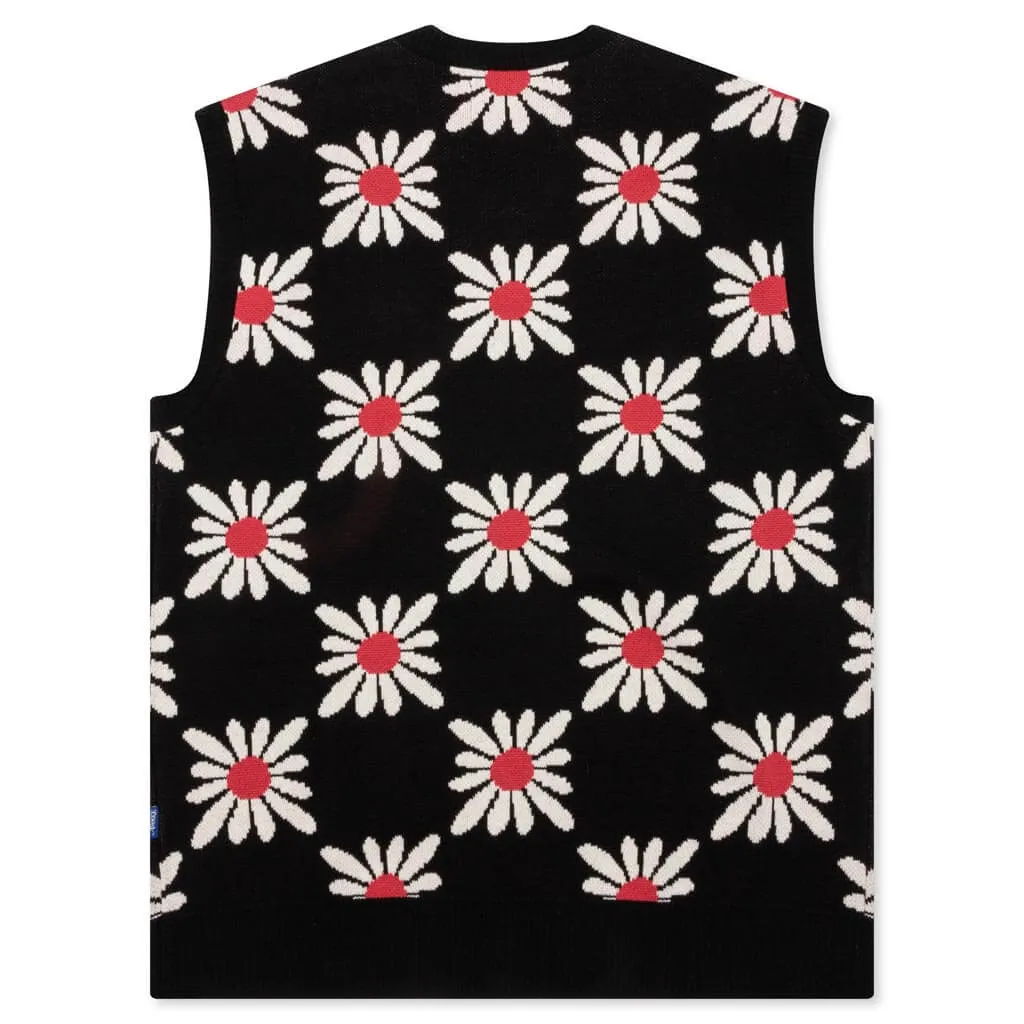 Checkered Floral Sweater Vest - Black Floral