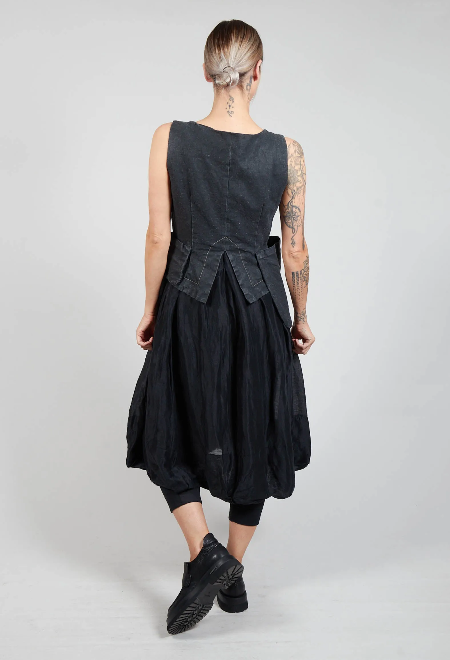 Contrasting Mix Waistcoat Style Dress in Charcoal