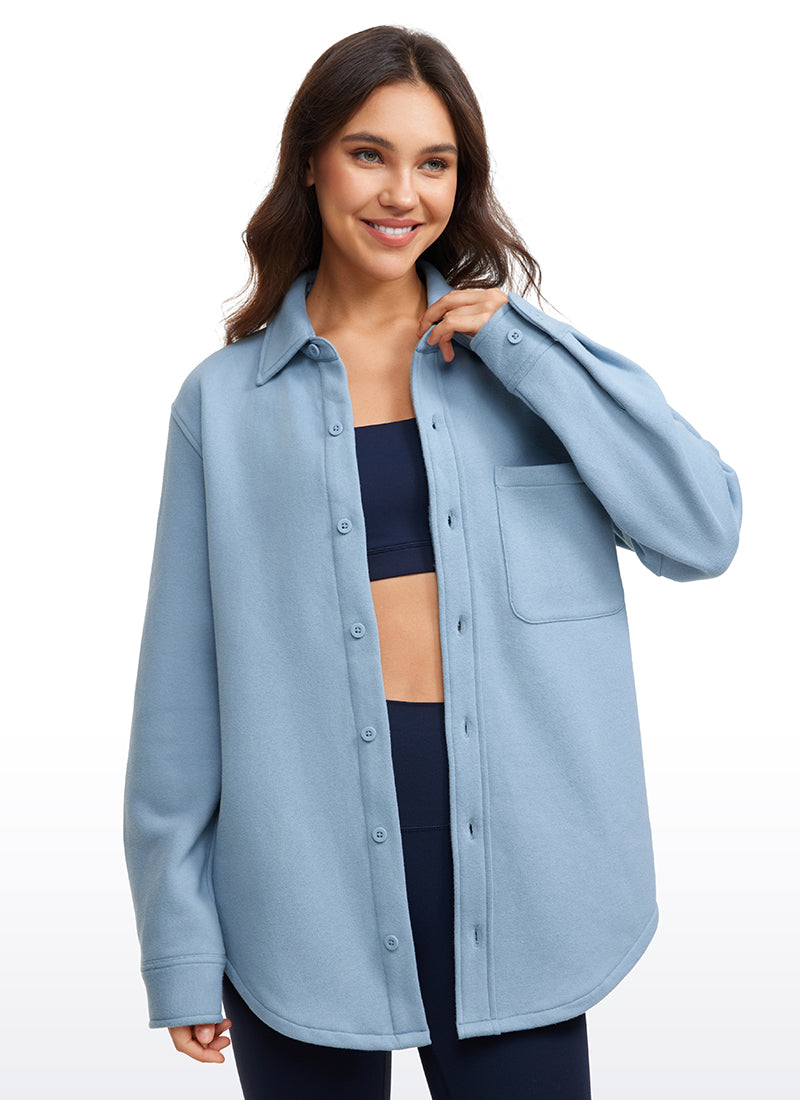 Cotton Fleece Lined Button Down Oversized Jackets