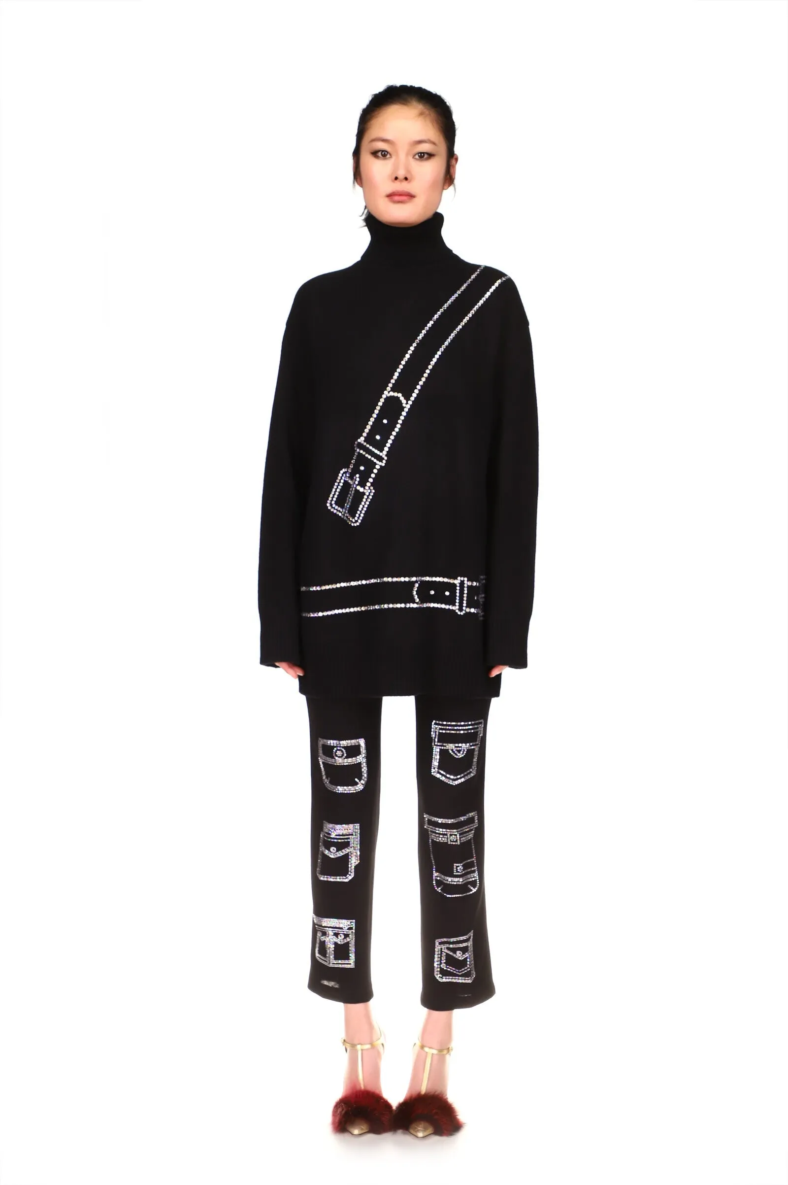 CRYSTAL 'BONDAGE' CASHMERE TURTLENECK SWEATER