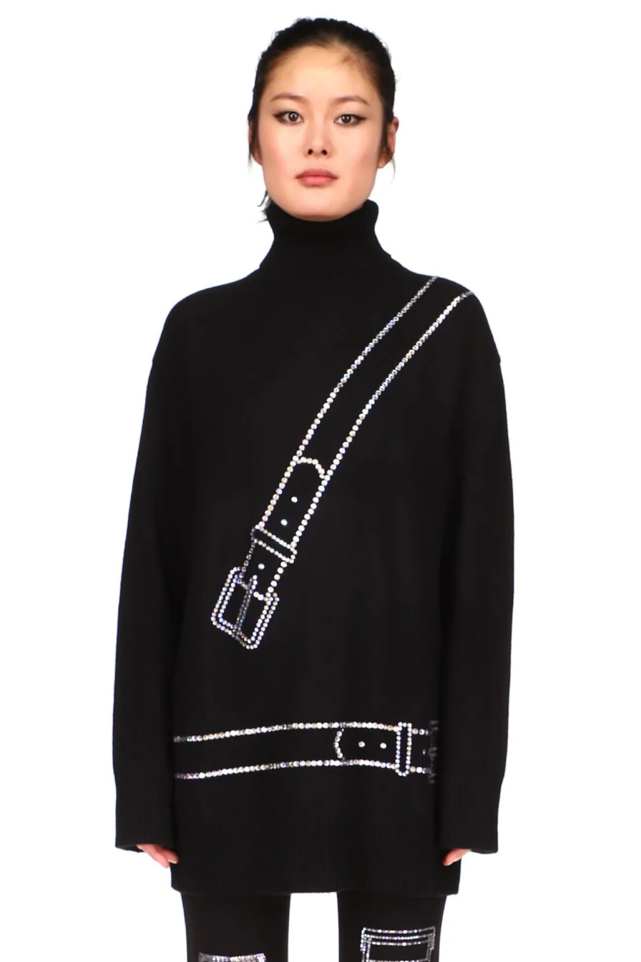 CRYSTAL 'BONDAGE' CASHMERE TURTLENECK SWEATER