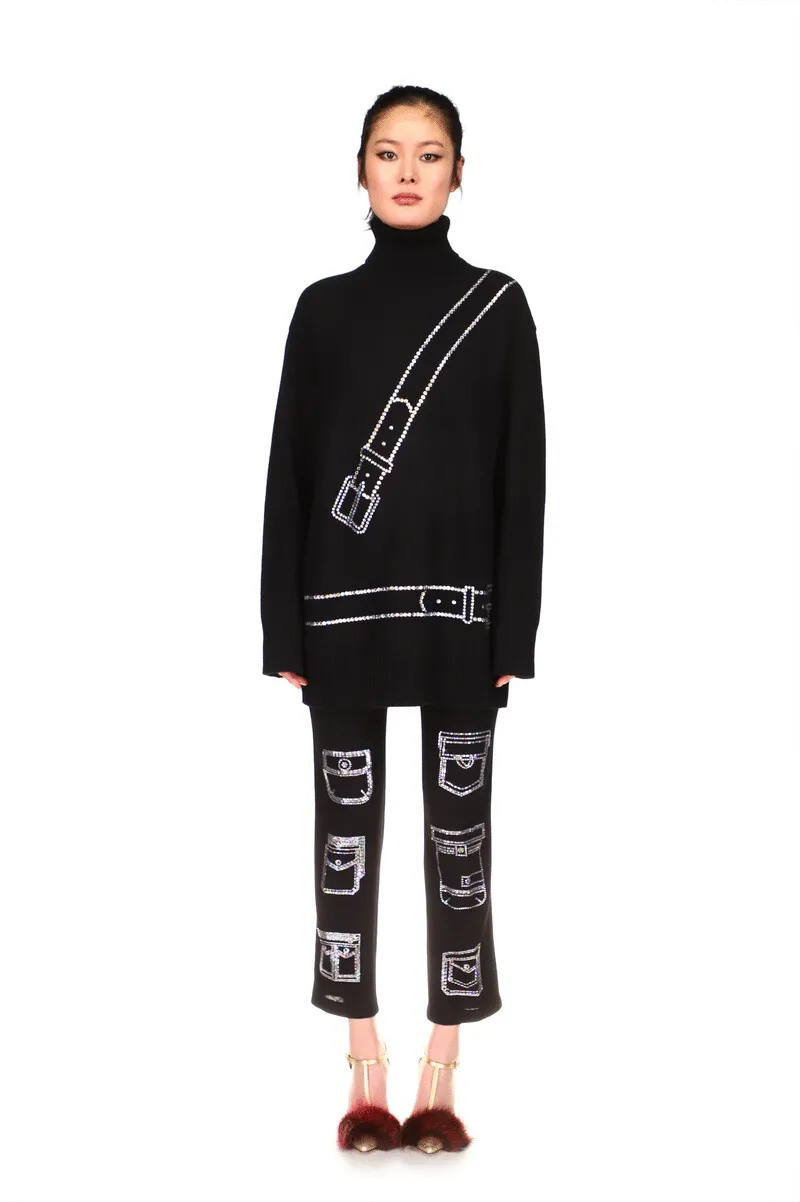 CRYSTAL 'BONDAGE' CASHMERE TURTLENECK SWEATER