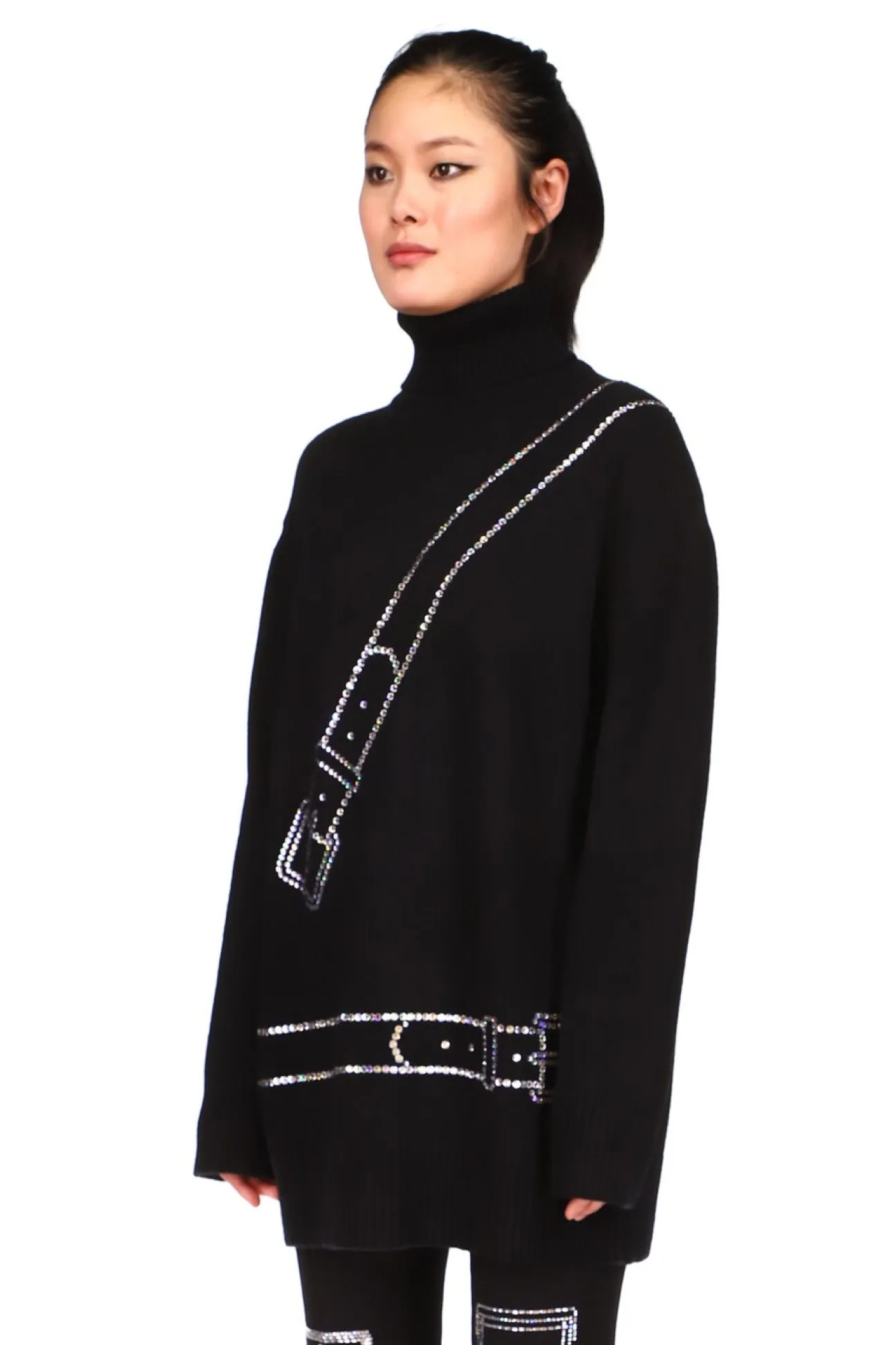 CRYSTAL 'BONDAGE' CASHMERE TURTLENECK SWEATER