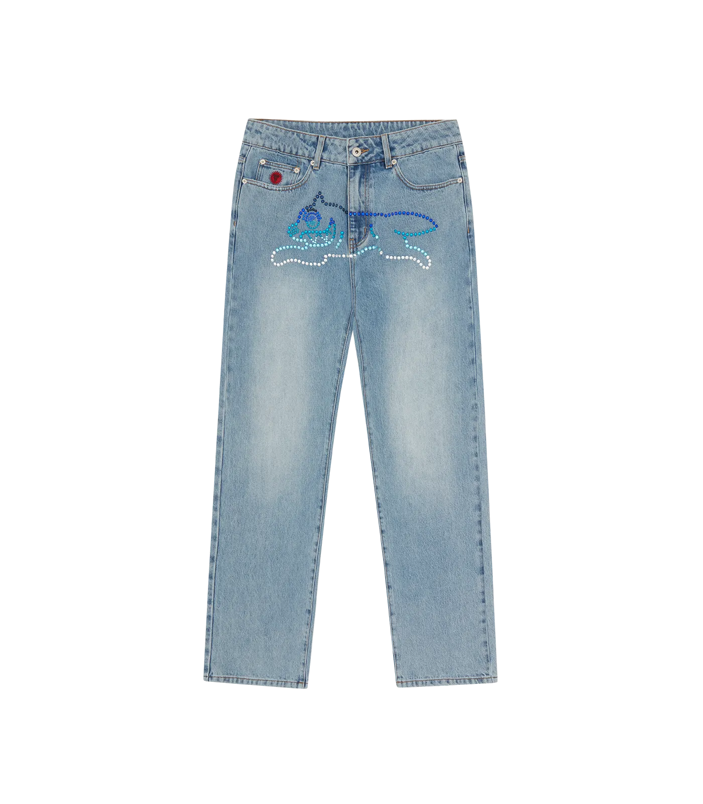 CRYSTAL RUNNING DOG DENIM PANTS - LIGHT BLUE