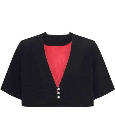 Deer You Women's Black / Red Margaret Mesmerising Bolero Jacket In Black With Red Lining & Crystal Buttons