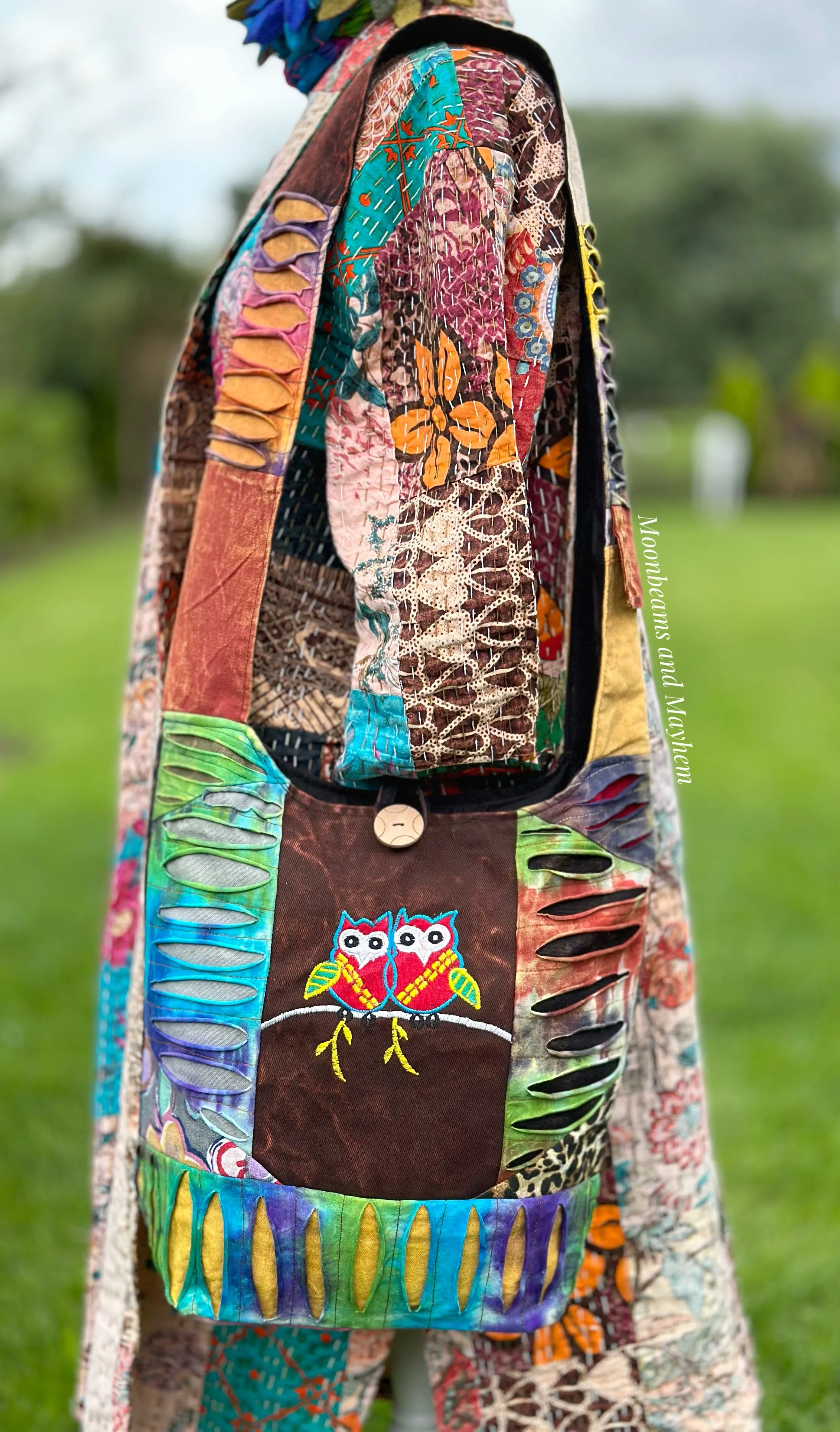 ENCHANTING LARGE COTTON EARTHY OWL TOTE / BAG (623)