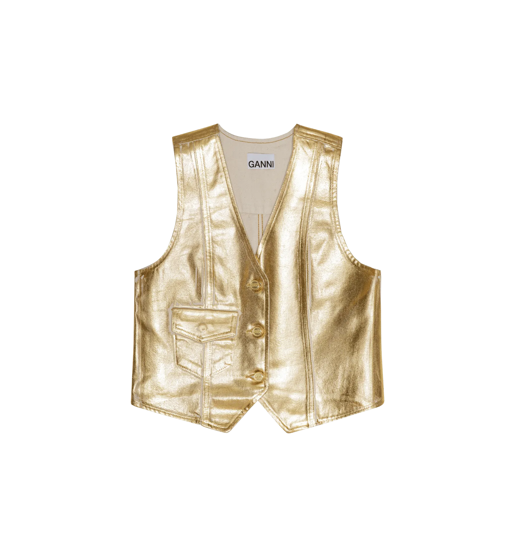 GANNI Gold Foil Denim Gilet