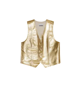 GANNI Gold Foil Denim Gilet