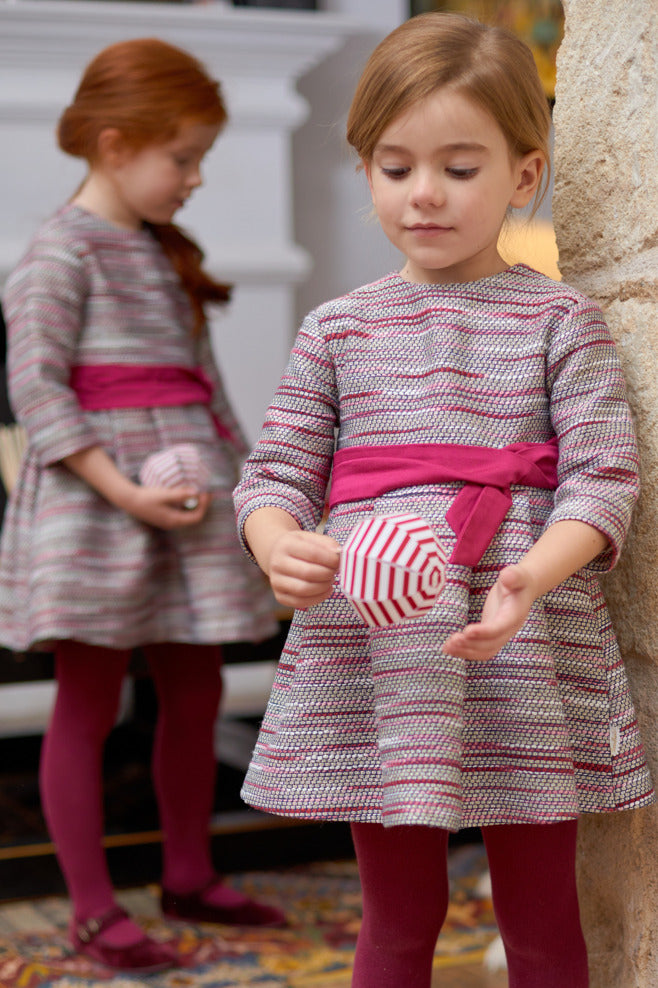 Girl Grafito Dress & Tights-Carmine