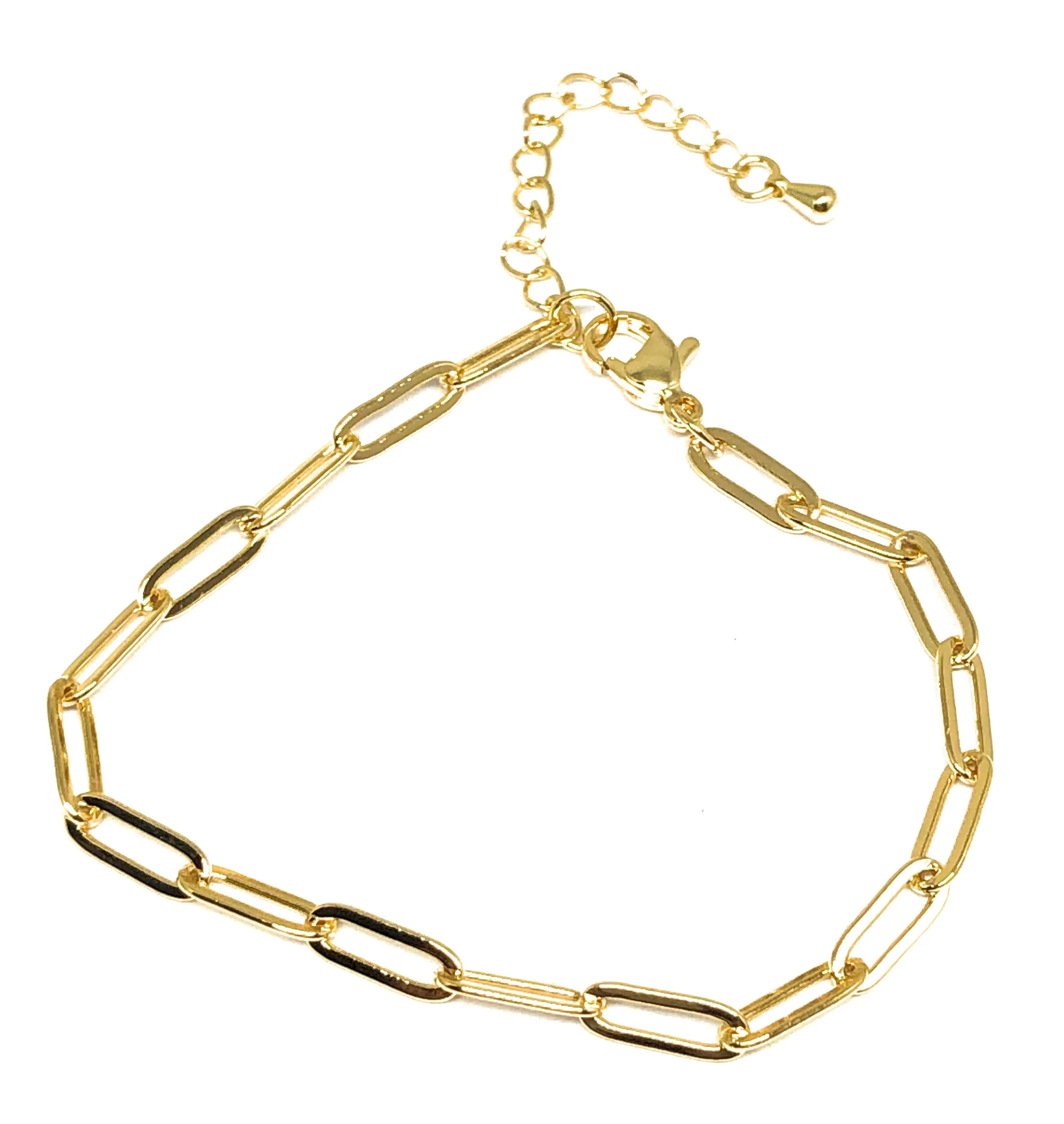 Gold Plated Paper Clip Chain Bracelet 8-9 inch 4mm Width