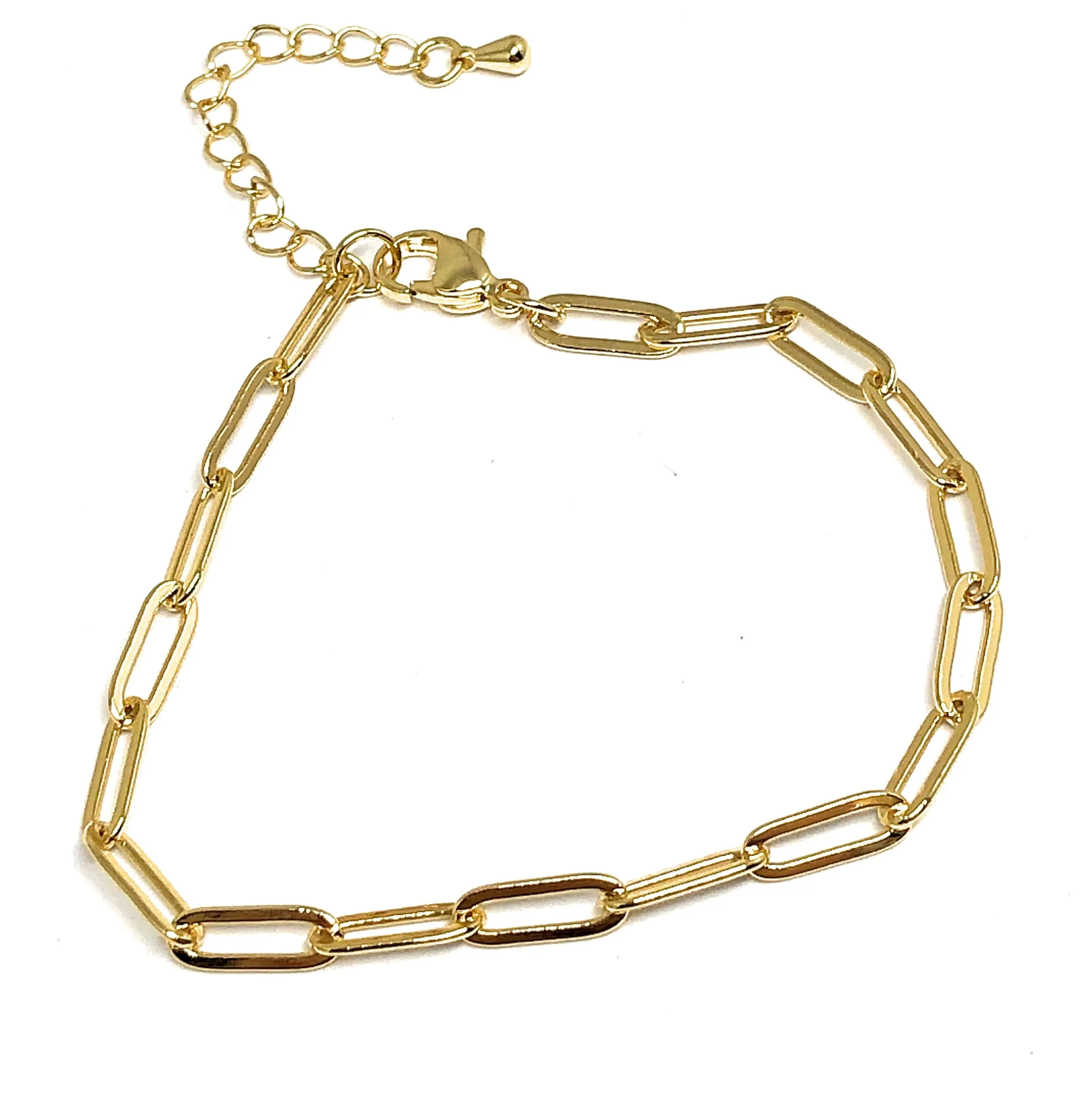 Gold Plated Paper Clip Chain Bracelet 8-9 inch 4mm Width