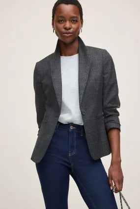 Grey/Black Check Single Breasted Blazer