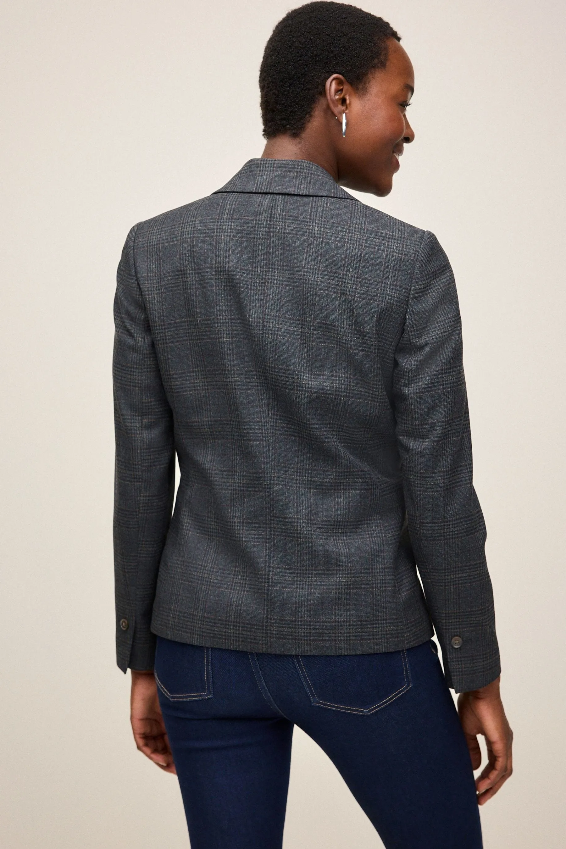 Grey/Black Check Single Breasted Blazer