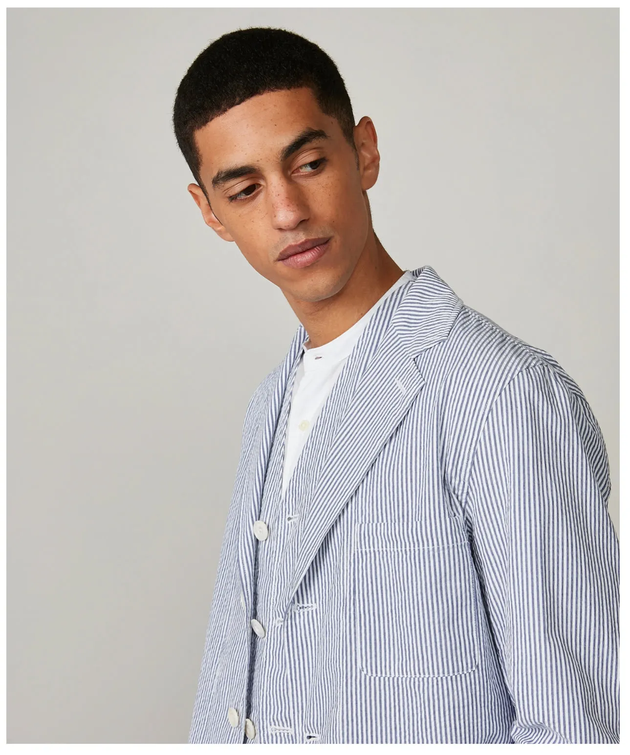 Hartford France Jobby Blue & White Hickory Stripe Seersucker Blazer