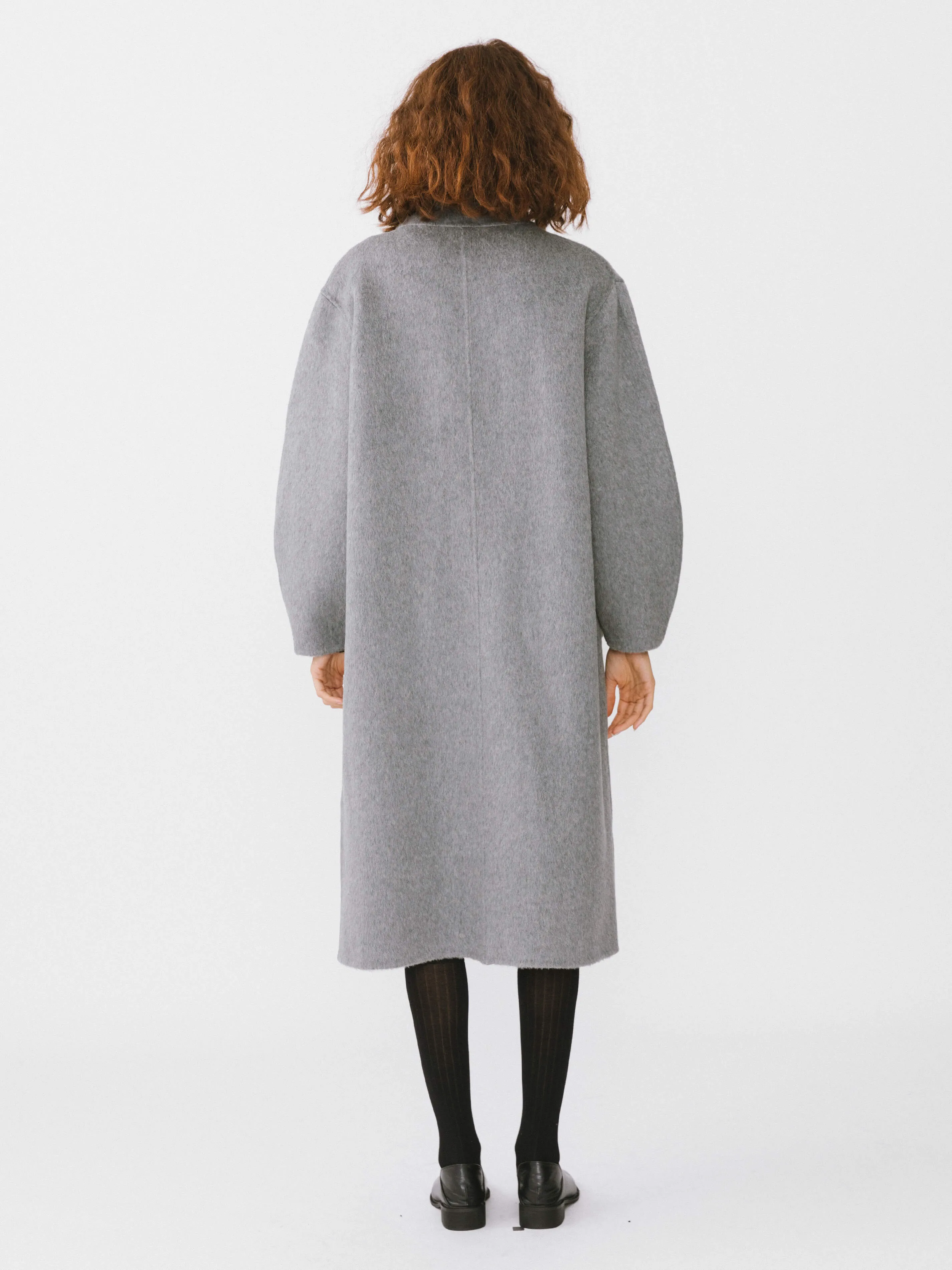 High Collar Asymmetric Wool Long Coat