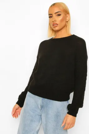 Honeycomb Sleeve Crew Neck Sweater