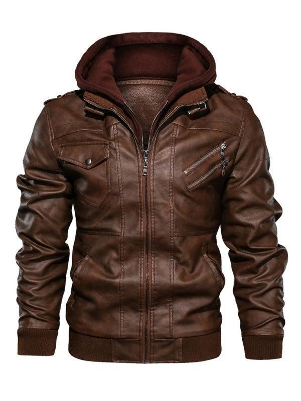 Hooded Motorcycle Men Leather Jacket