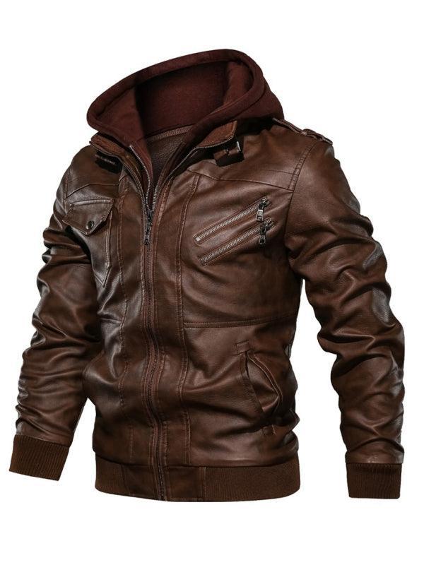 Hooded Motorcycle Men Leather Jacket