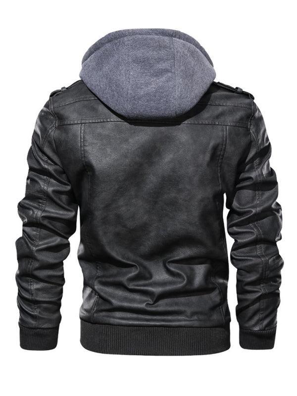 Hooded Motorcycle Men Leather Jacket