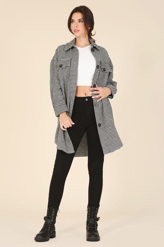 Houndstooth Long Shacket