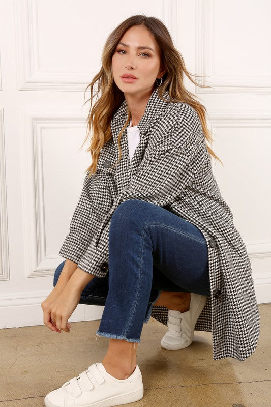 Houndstooth Long Shacket