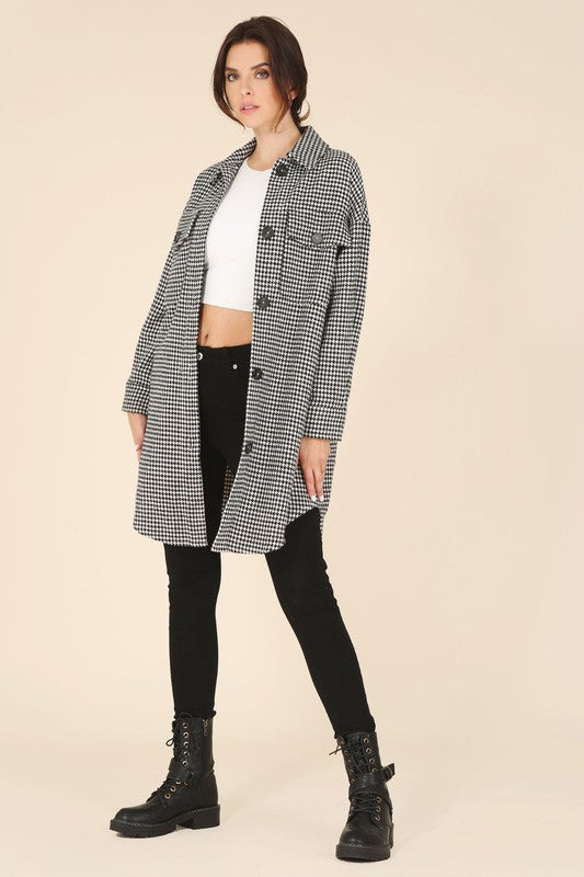 Houndstooth Long Shacket