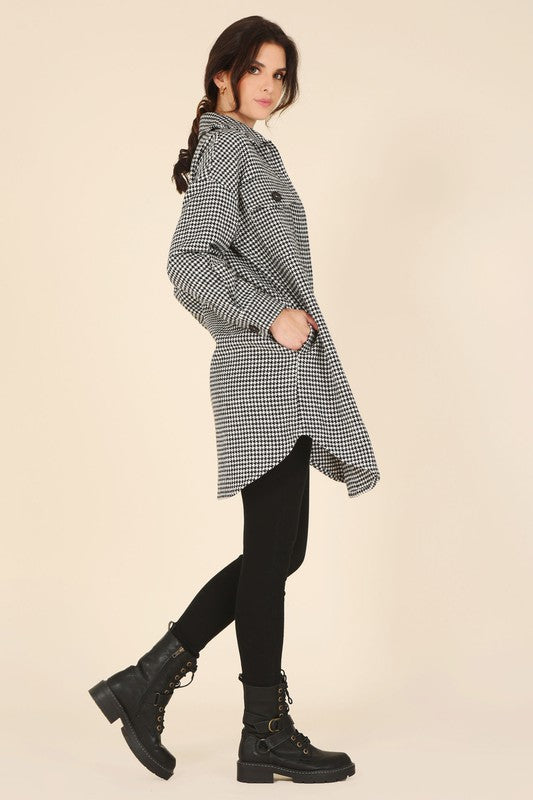 Houndstooth Long Shacket