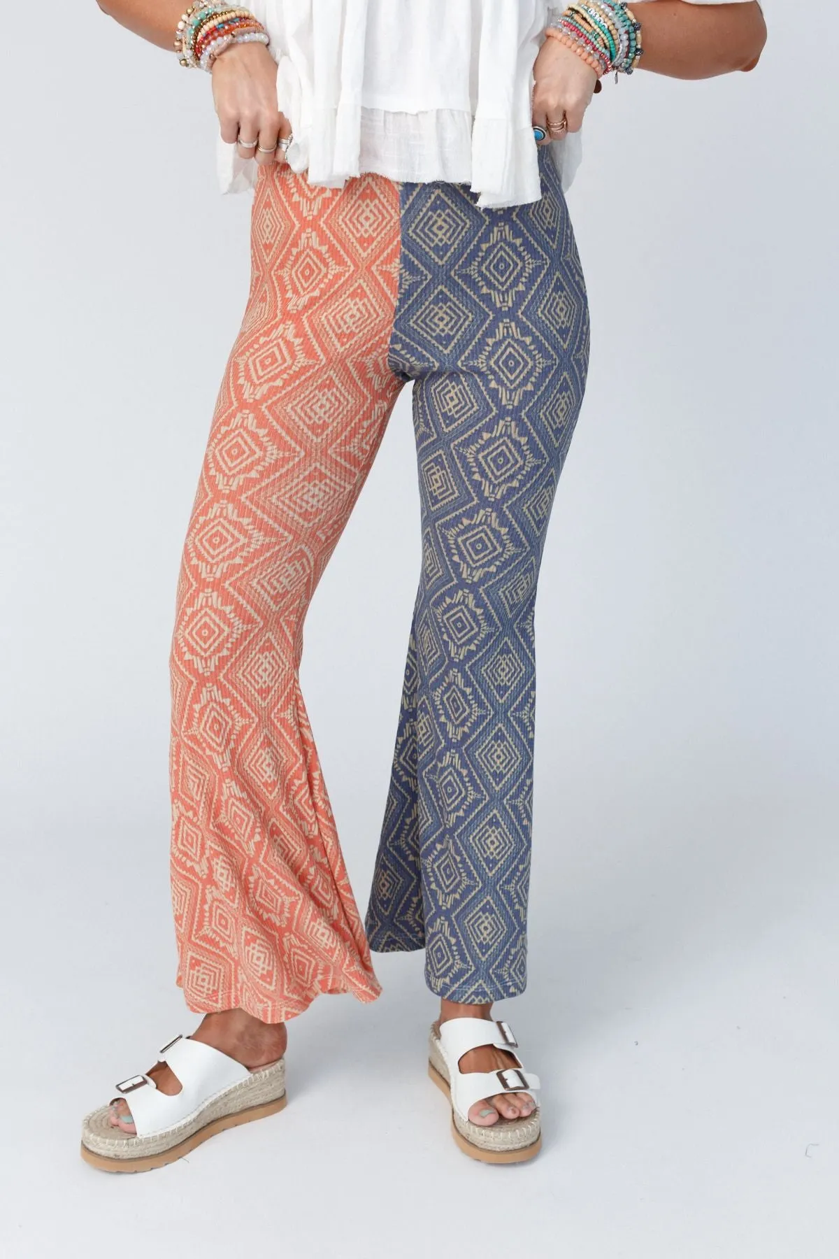 Joplin Aztec Printed Flare Pants - Rust Navy