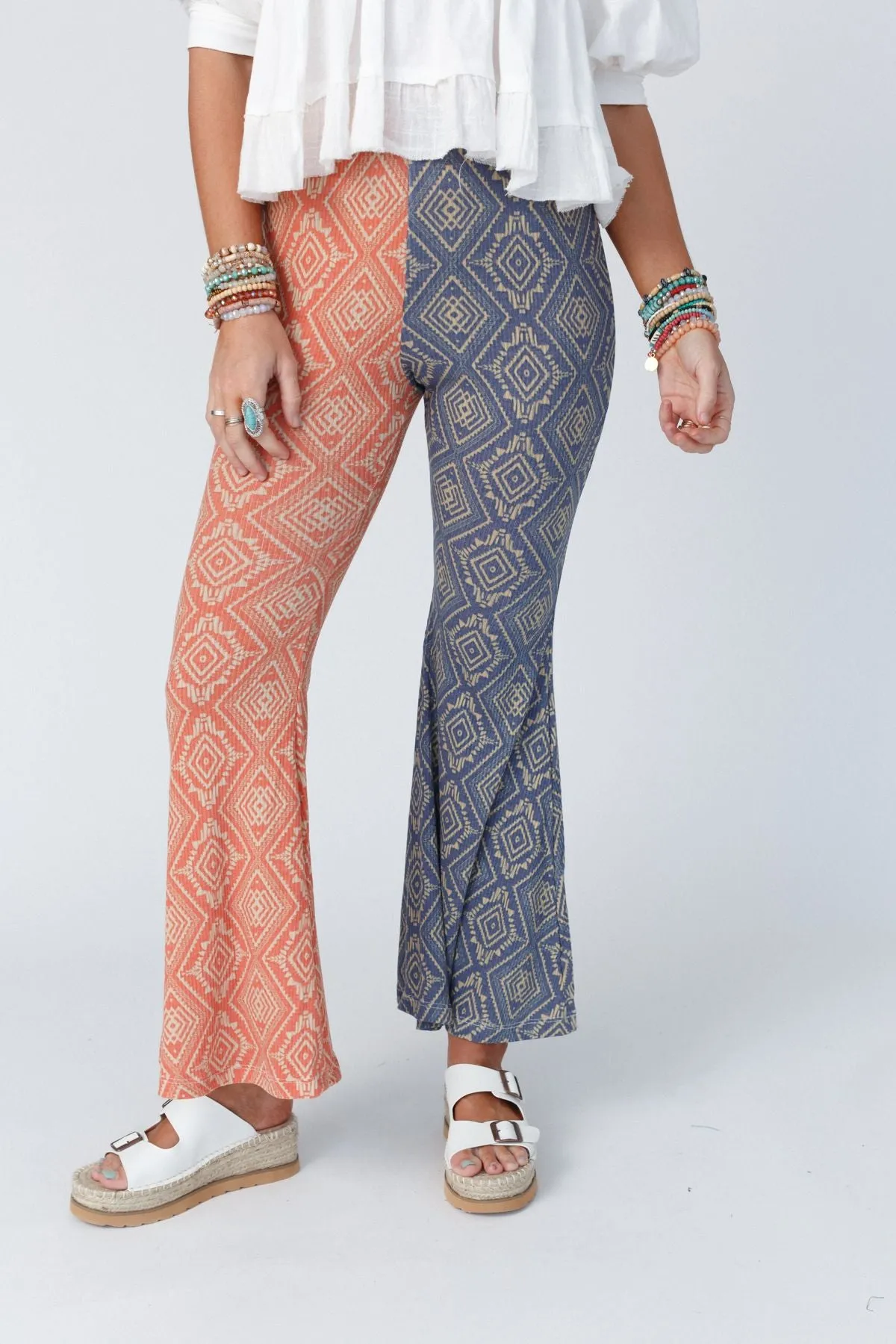 Joplin Aztec Printed Flare Pants - Rust Navy