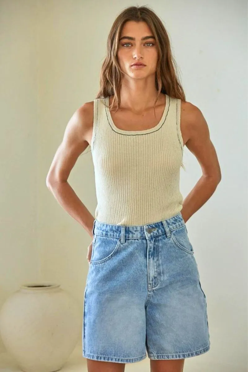 Knit Sweater Textured Ribbed Sleeveless Top