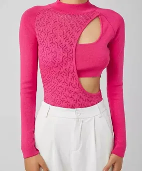 Knitted Pullover Long Sleeve Sweater In Pink