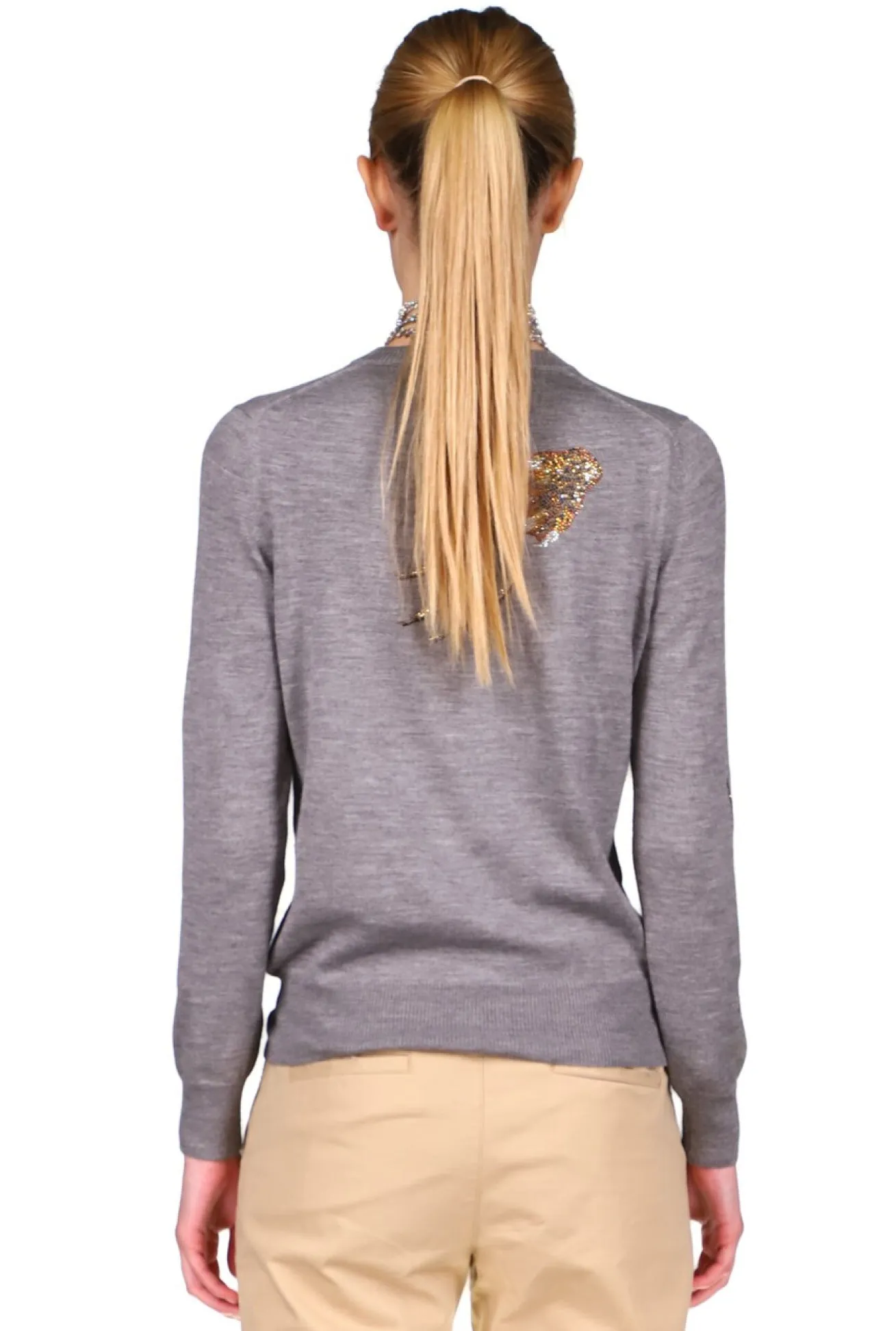 'LEOPARDO' GREY SILKY CASHMERE PULLOVER SWEATER