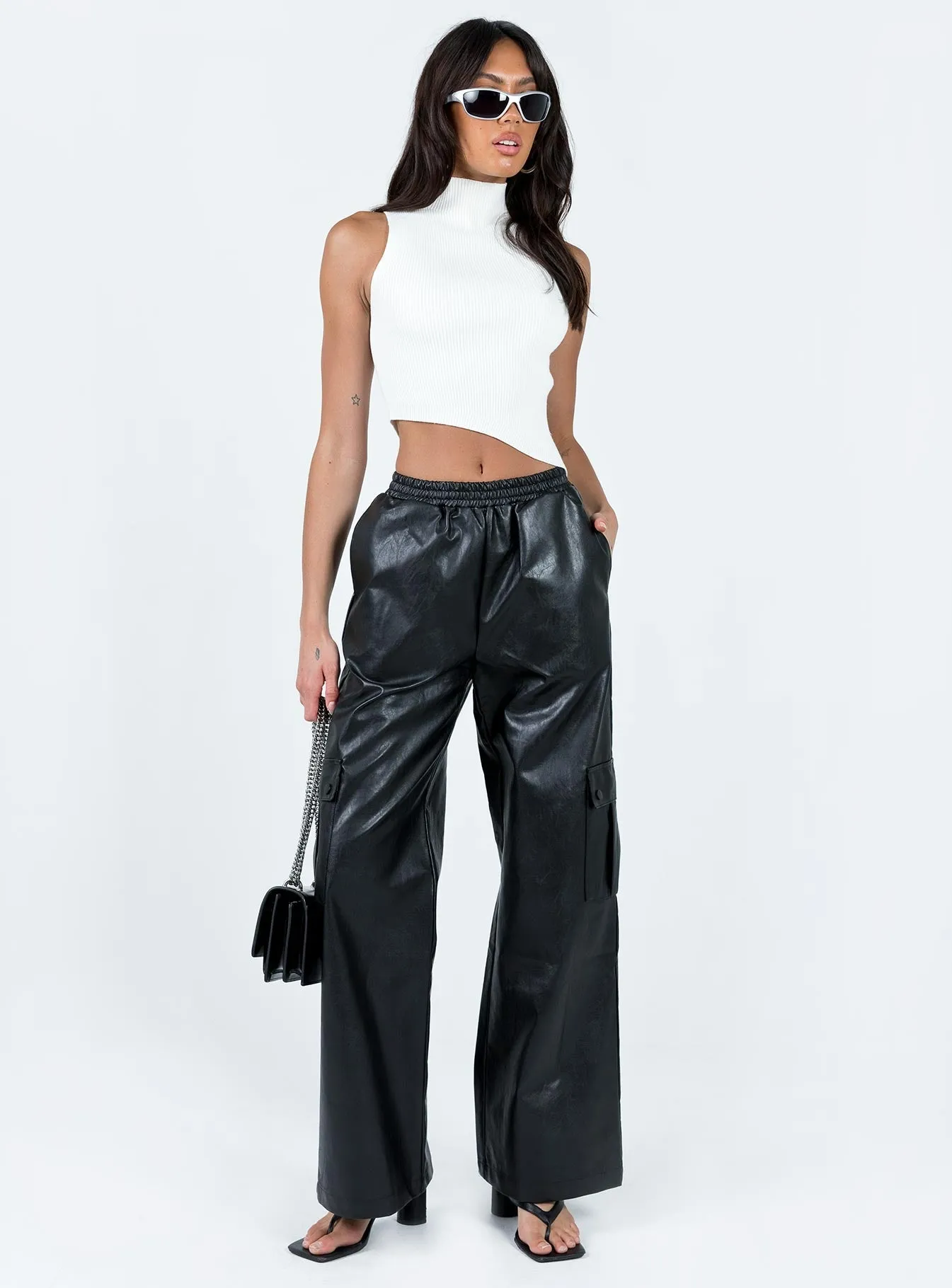 Lista Faux Leather Elastic Pocket Pants Black