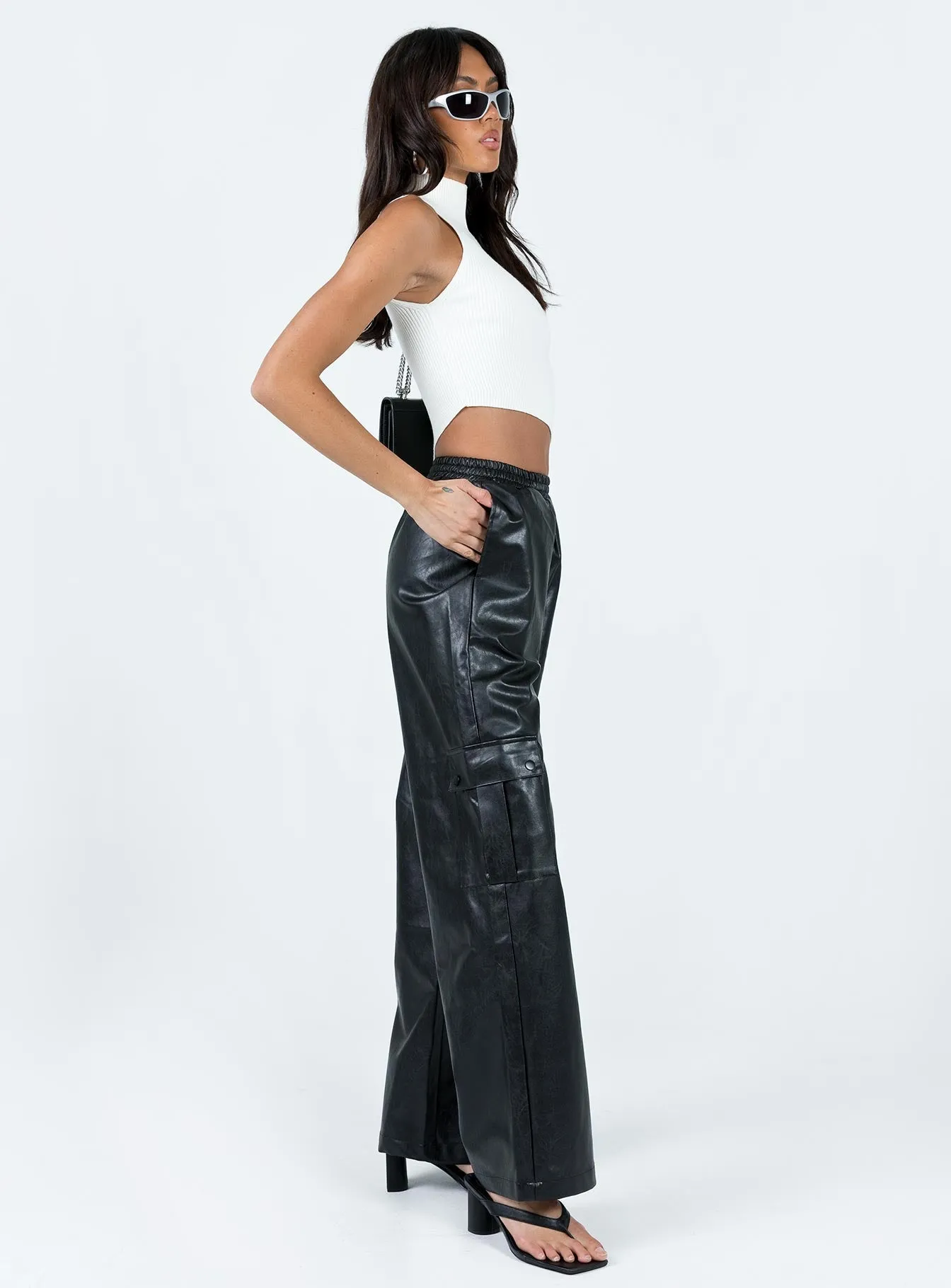 Lista Faux Leather Elastic Pocket Pants Black