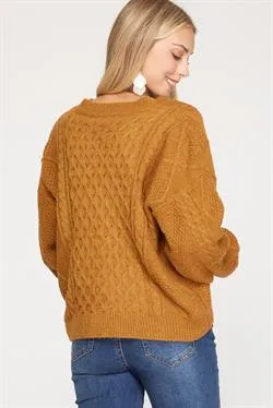 Long Sleeve V-Neck Cable Knit Sweater Top