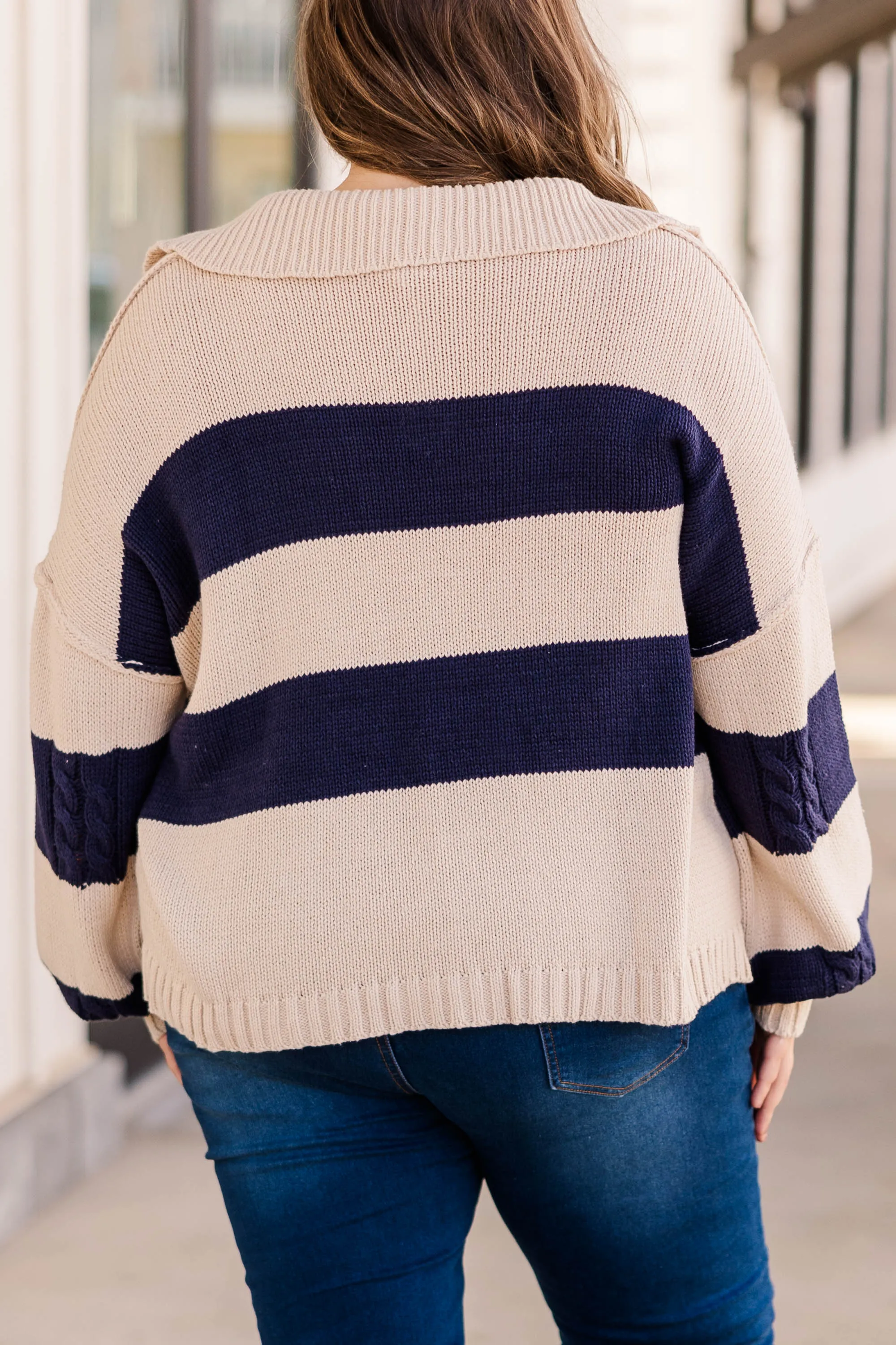 Love To The Fullest Sweater, Taupe Navy