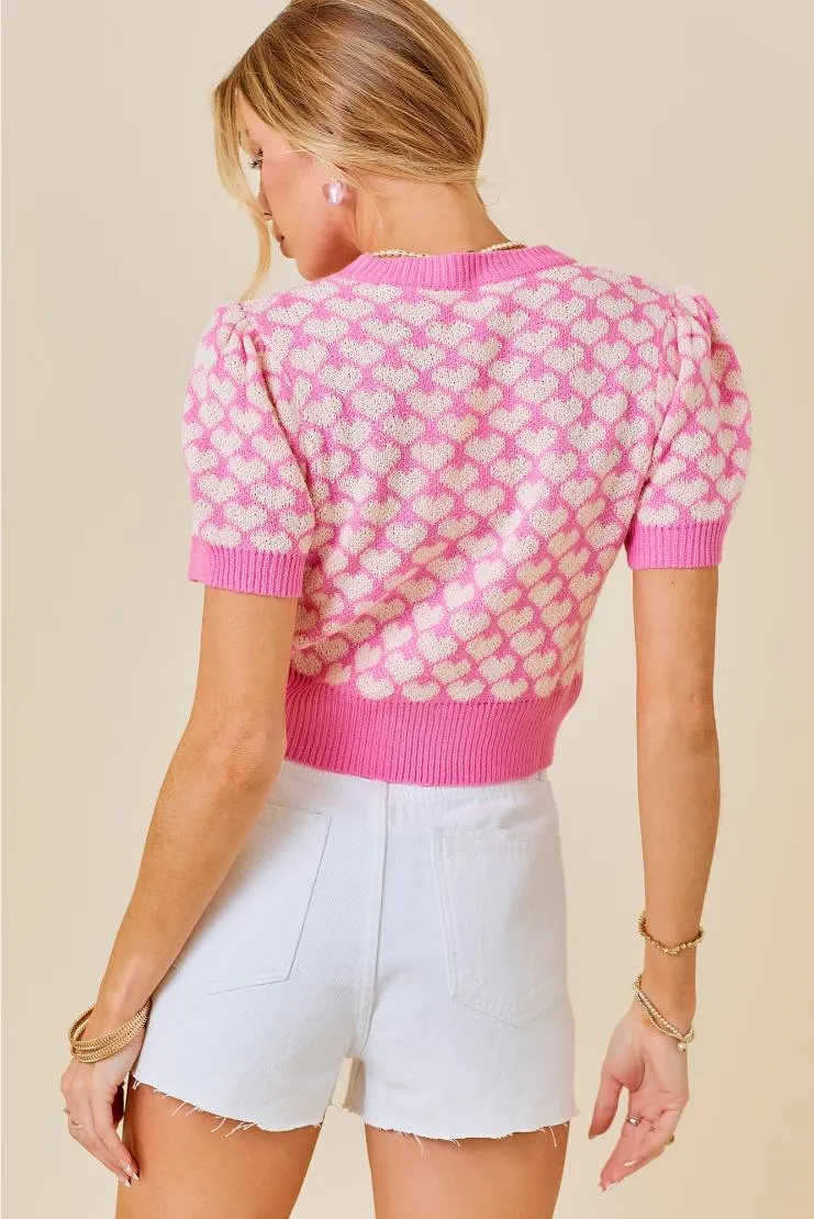 Lucy Heart Cropped Sweater - Pink