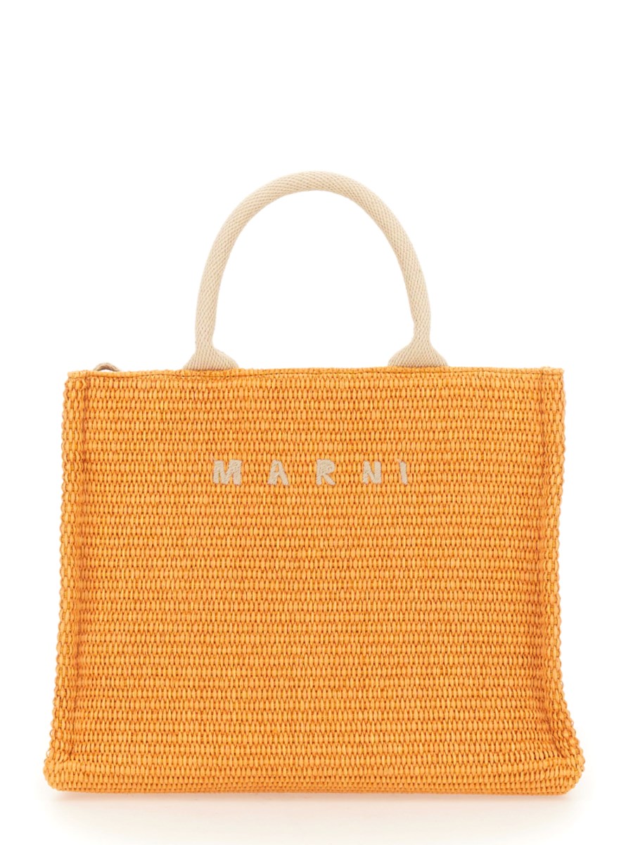 MARNI    LOGO WOVEN RAFFIA SMALL TOTE BAG