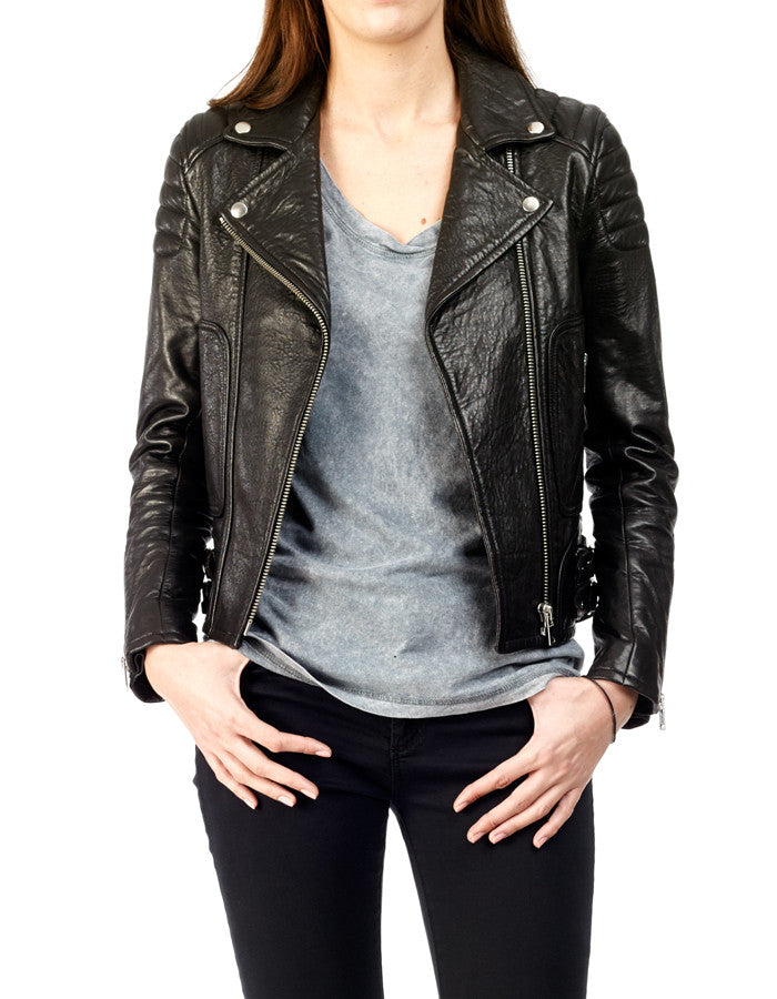 MAX - Textured-Leather Biker Jacket