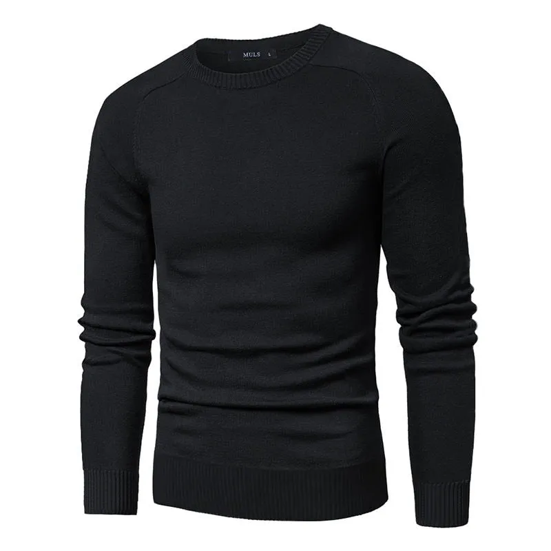 Men's Cotton Knitted O-neck Knitwear Jumper Plain Polo Pullover Sweater