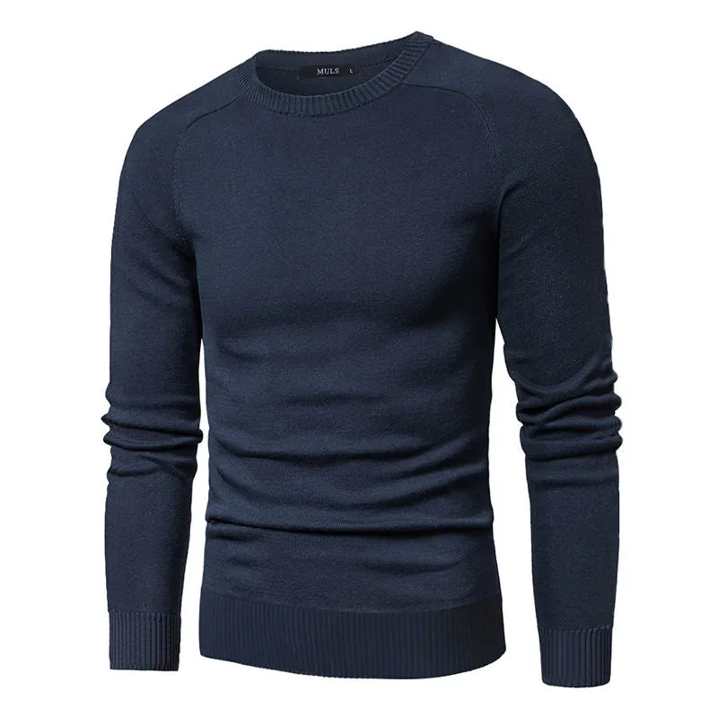 Men's Cotton Knitted O-neck Knitwear Jumper Plain Polo Pullover Sweater